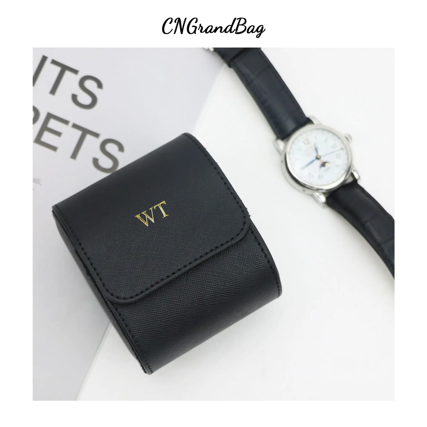 Customized PU Leather Travel Watch Roll New Watch Organizer with Slid in Out Pillow Men 1 Watch Display Storage Box