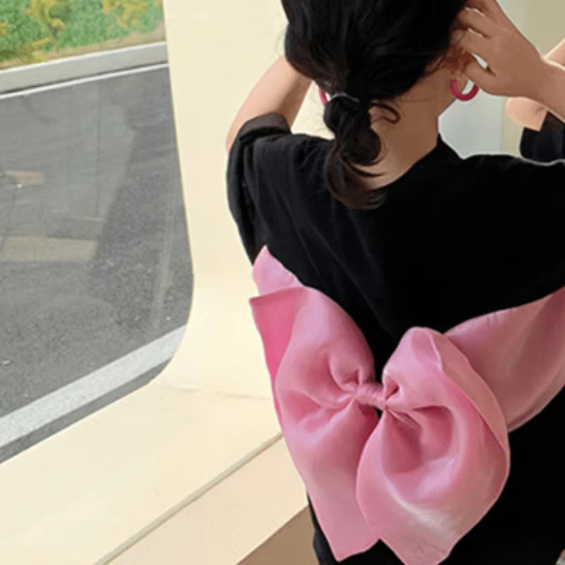 Fashion Baby Girl Princess Cotton T-Shirt Infant Toddler Child Casual Short Sleeve Big Bow Back Tees Summer Baby Clothes 18M-10Y