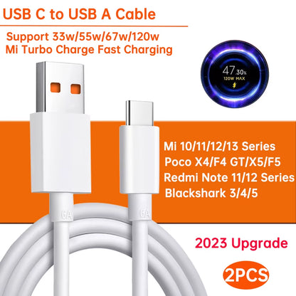 Original Usb Type C Cable 120W 90W 67W Turbo Fast Charger Mi 15 14 13 12 T Pro 11 Ultra Poco X6 X7 Redmi Note Blackshark