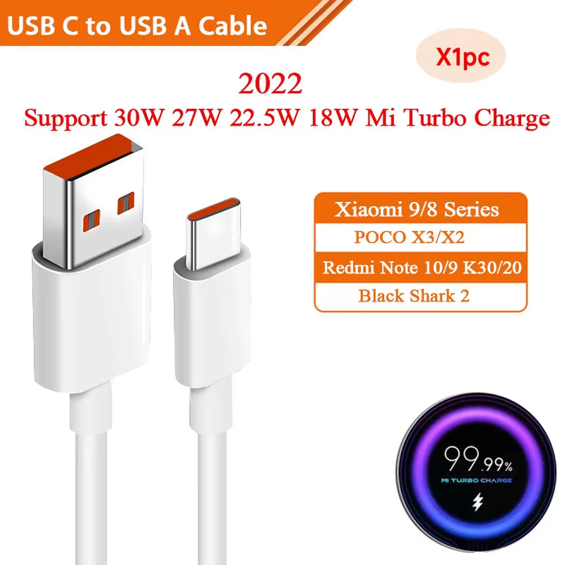 Original Usb Type C Cable 120W 90W 67W Turbo Fast Charger Mi 15 14 13 12 T Pro 11 Ultra Poco X6 X7 Redmi Note Blackshark