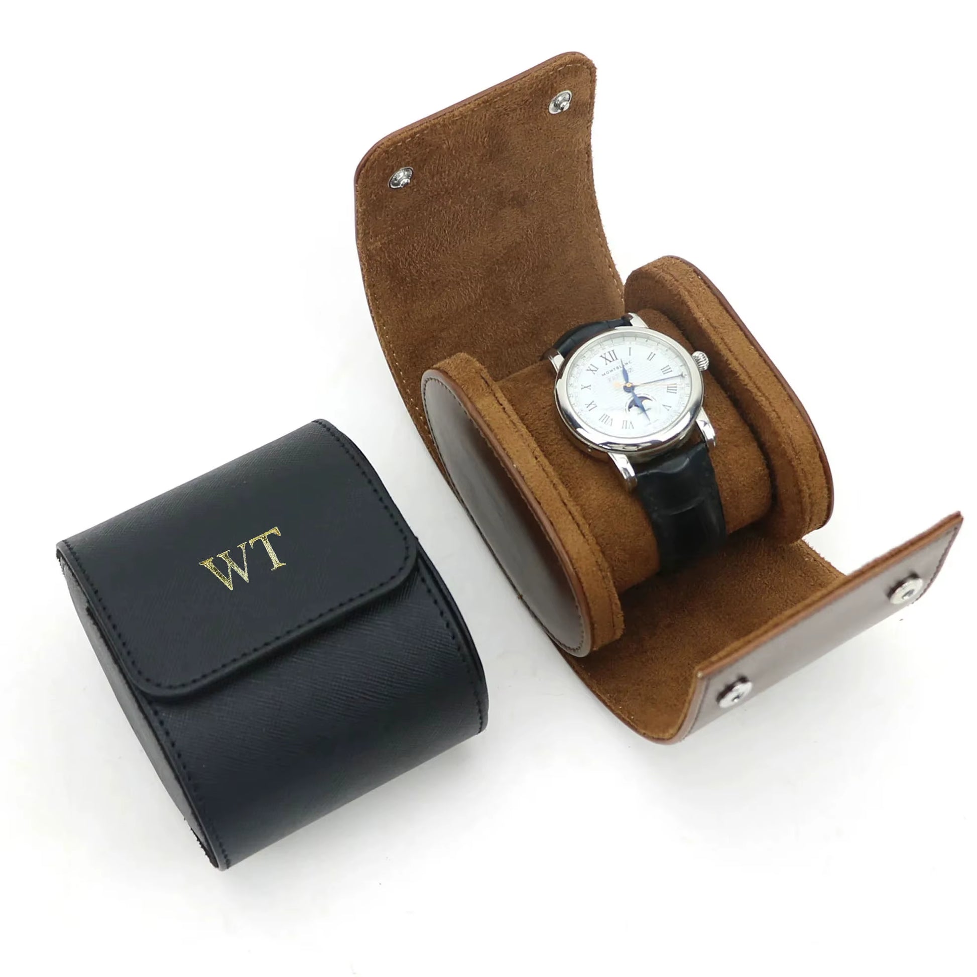 Customized PU Leather Travel Watch Roll New Watch Organizer with Slid in Out Pillow Men 1 Watch Display Storage Box
