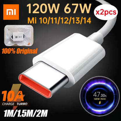 Original Usb Type C Cable 120W 90W 67W Turbo Fast Charger Mi 15 14 13 12 T Pro 11 Ultra Poco X6 X7 Redmi Note Blackshark