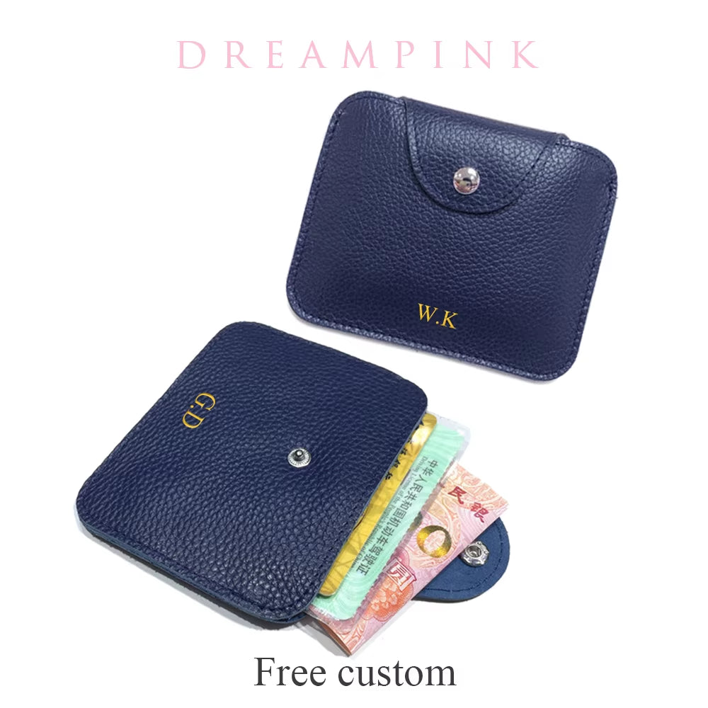 100% Genuine Leather Card Sleeve Custom Name DIY Slim Business Card Holder Personalize Letters Mini Purse Women Men Short Wallet