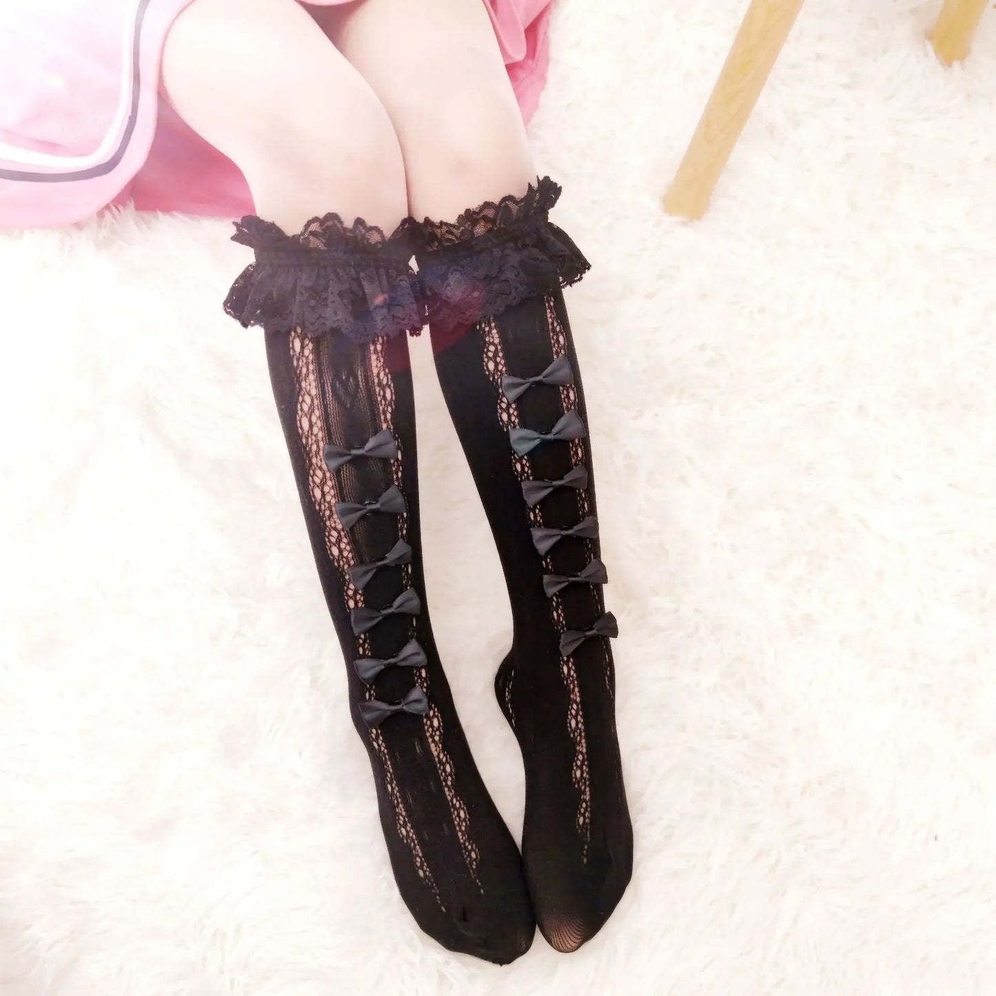 Lolita Socks Japan Anime Cosplay Bowknot Loose Socks Lace Maid Knee Highs
