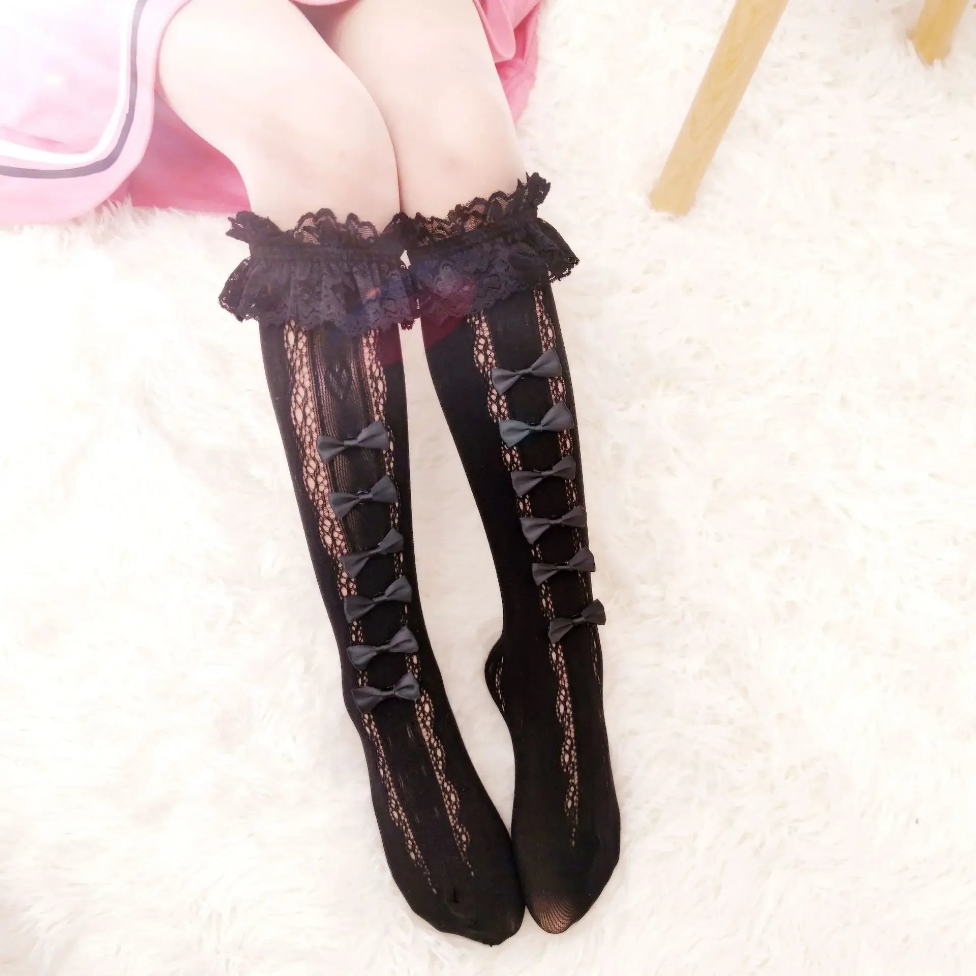 Lolita Socks Japan Anime Cosplay Bowknot Loose Socks Lace Maid Knee Highs