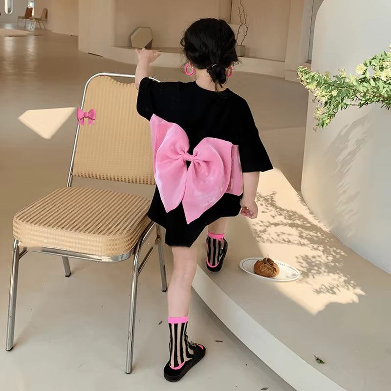 Fashion Baby Girl Princess Cotton T-Shirt Infant Toddler Child Casual Short Sleeve Big Bow Back Tees Summer Baby Clothes 18M-10Y