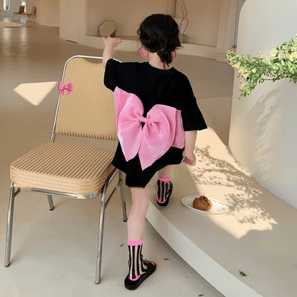 Fashion Baby Girl Princess Cotton T-Shirt Infant Toddler Child Casual Short Sleeve Big Bow Back Tees Summer Baby Clothes 18M-10Y