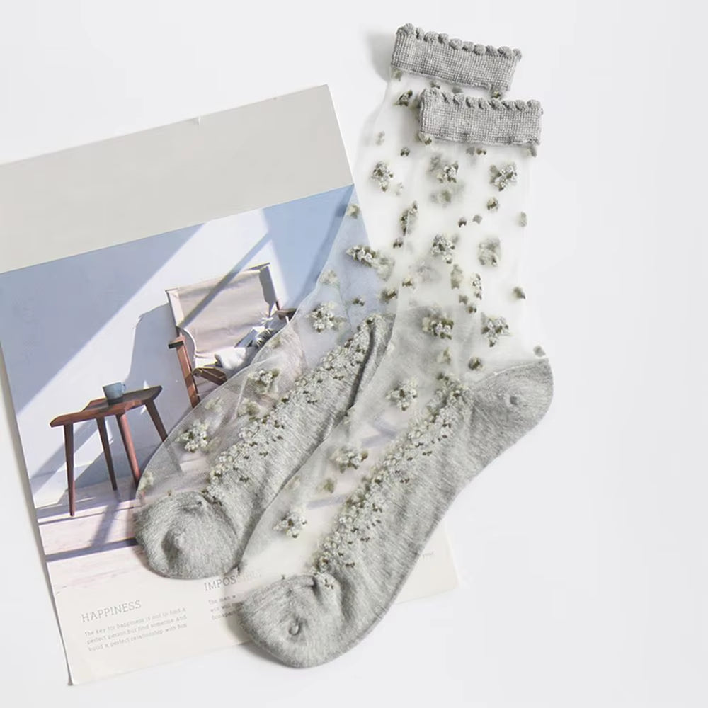 1 Pair Breathable Ultra Thin Socks Summer Women Transparent Lace Silk Crystal Rose Flower Girls Elastic Short Socks Female Sox