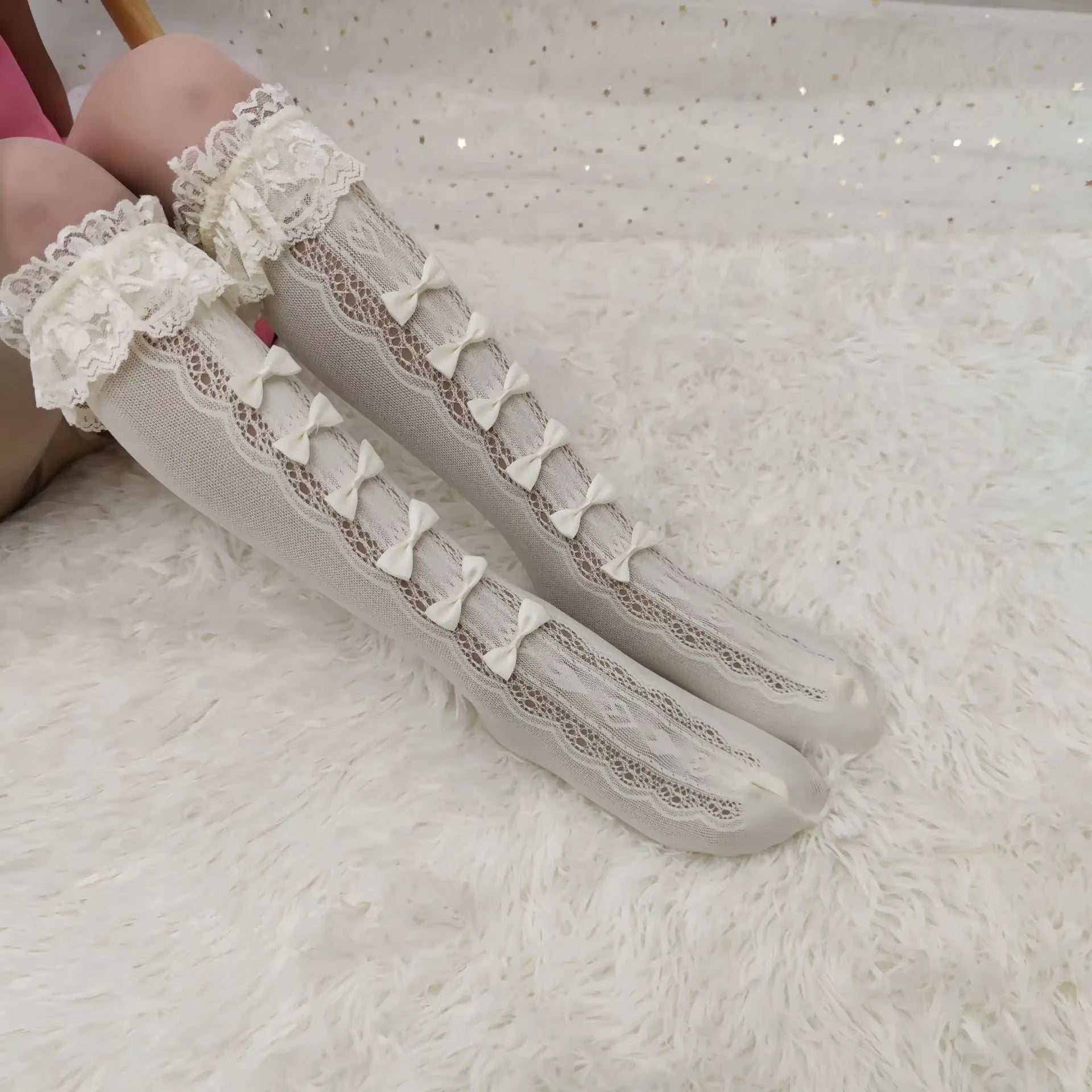 Lolita Socks Japan Anime Cosplay Bowknot Loose Socks Lace Maid Knee Highs