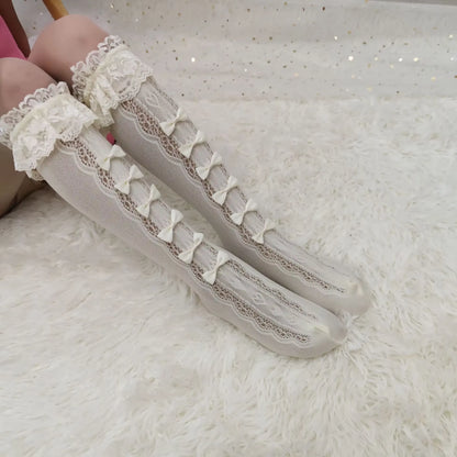 Lolita Socks Japan Anime Cosplay Bowknot Loose Socks Lace Maid Knee Highs