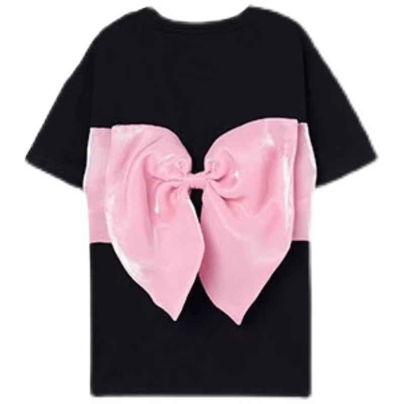 Fashion Baby Girl Princess Cotton T-Shirt Infant Toddler Child Casual Short Sleeve Big Bow Back Tees Summer Baby Clothes 18M-10Y